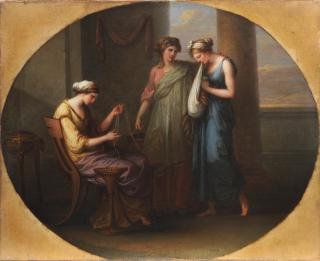 Angelica Kauffman - Electra offering a lock of hair to Chrysothemis, within a painted oval