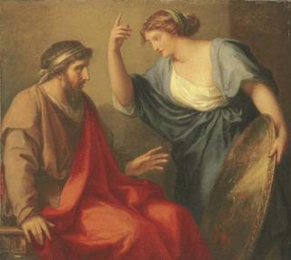 Angelica Kauffmann, R.A. - Egeria handing Numa Pompilius his shield