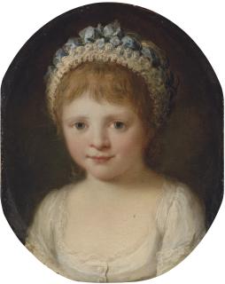 Angelica Kauffmann, R.A. - Portrait of A Girl, Possibly Theresa Robinson (1775-1856), Daughter of John Parker, 1St Lord Boringdon, Bust-Length, In A White Dress, With A Cap Decorated With Blue Ribbons
