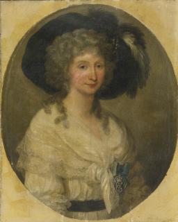 Angelica Kauffmann, R.A. - Portrait Of Baroness Von Bauer, Half Length, Wearing A White, Lace Dress And A Black Hat