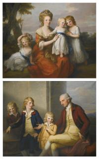 Angelica Kauffmann, R.A. - Portrait Of Mary May (1745-1824) With Her Three Daughters; And Portrait Of Joseph May (1730-1796) With Their Three Sons