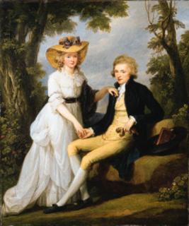Angelica Kauffmann, R.A. - Portrait of Robert Stearne Tighe (1760-1835) of Mitchellstown, co. Westmeath, Ireland, and his wife Catherine, small full-length, in a wooded landscape