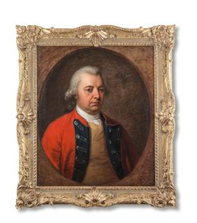 Angelica Kauffmann - Portrait of General James Masterson MP., bust-length, in a red coat and buff waistcoat, within a painted oval