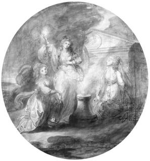 Angelica Kauffmann - Three female allegorical figures in front of a classical temple