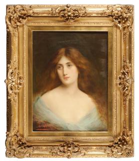 Angelo Asti - An auburn-haired beauty in a diaphanous blue shawl
