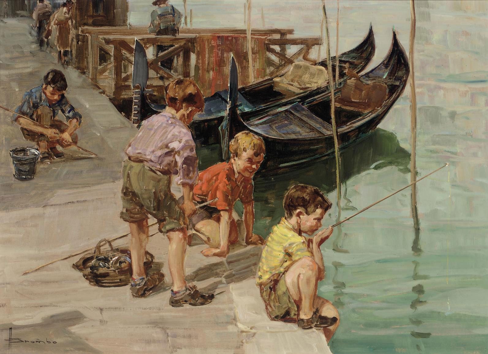 Angelo Brombo - Fishing on a Venetian canal