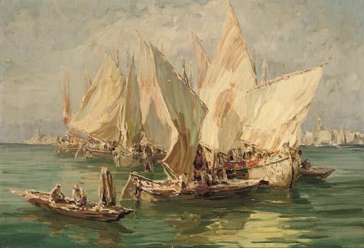 Angelo Brombo - The Fishing Fleet Setting Sail, Venice