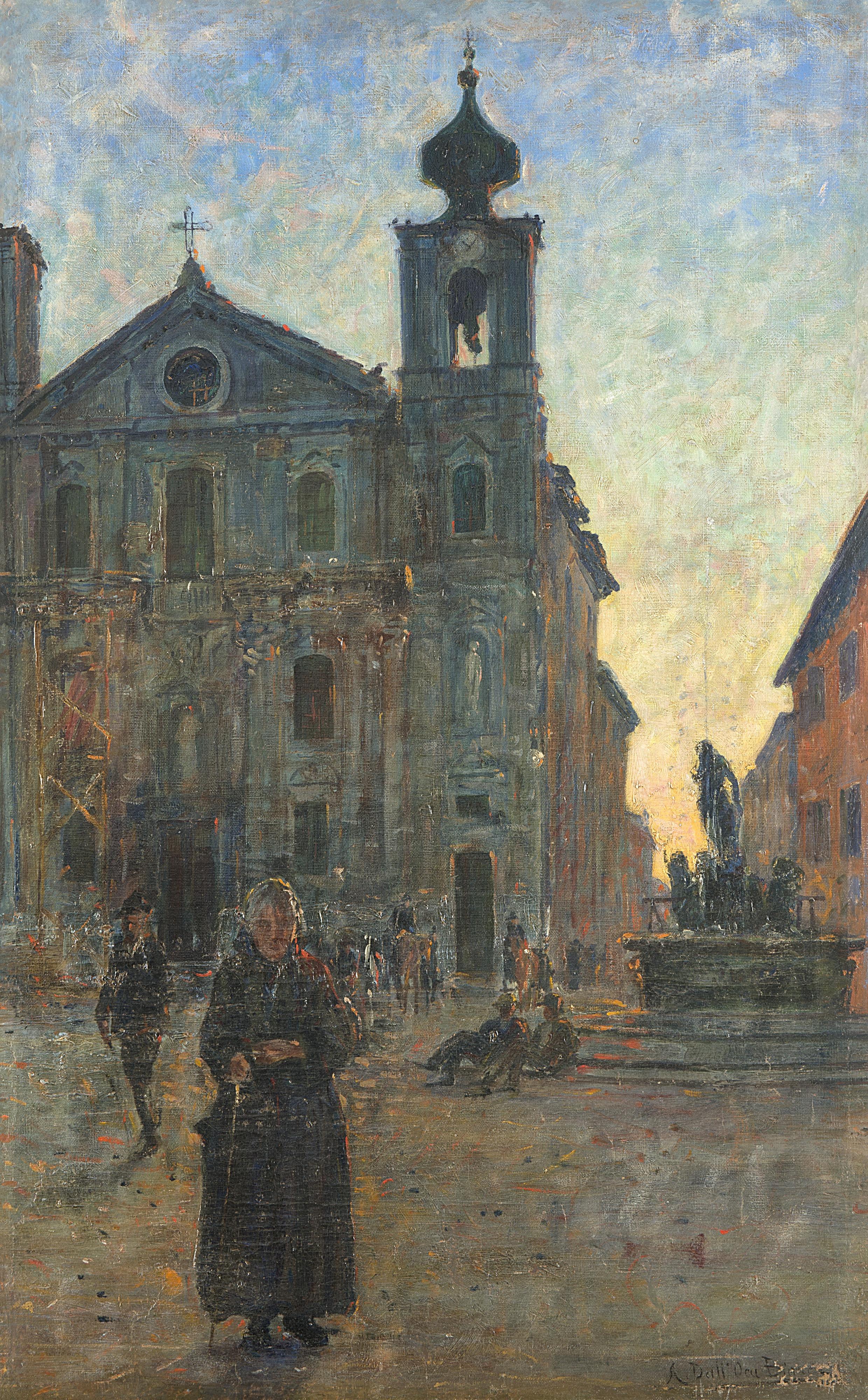 Angelo Dall\' Oca Bianca - Veduta con la chiesa di Sant\'Ignazio, Gorizia