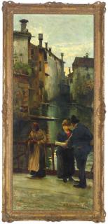 Angelo Dall\'Oca Bianca - Figures on a bridge over a canal