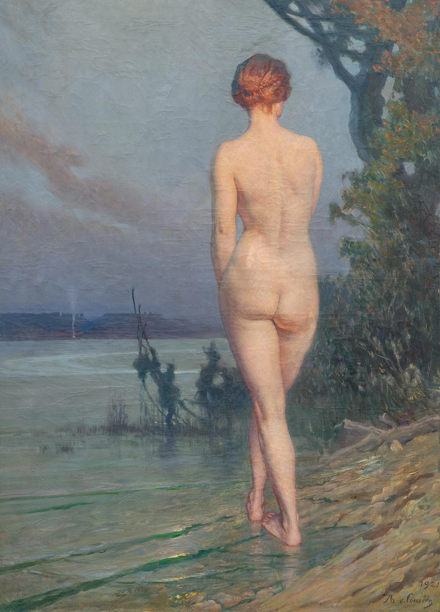 Angelo Graf von Courten - Weiblicher Rückenakt vor Seenlandschaft