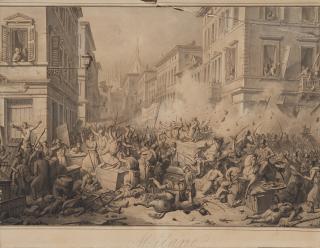 Angelo Inganni - Barricate sull\'angolo dei tre Re - Cinque Giornate di Milano