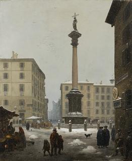 Angelo Inganni - La colonna di S.Martiniano al Verziere con effetto di neve