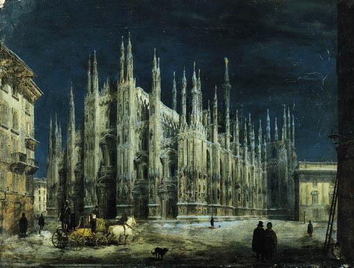 Angelo Inganni - Notturno di Piazza del Duomo a Milano