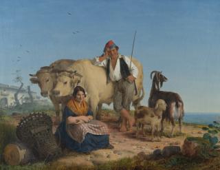 Angelo Inganni - Una coppia di contadini lombardi con i propri animali