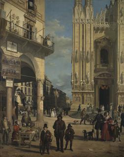 Angelo Inganni - Veduta di Piazza del Duomo con il Coperto dei Figini