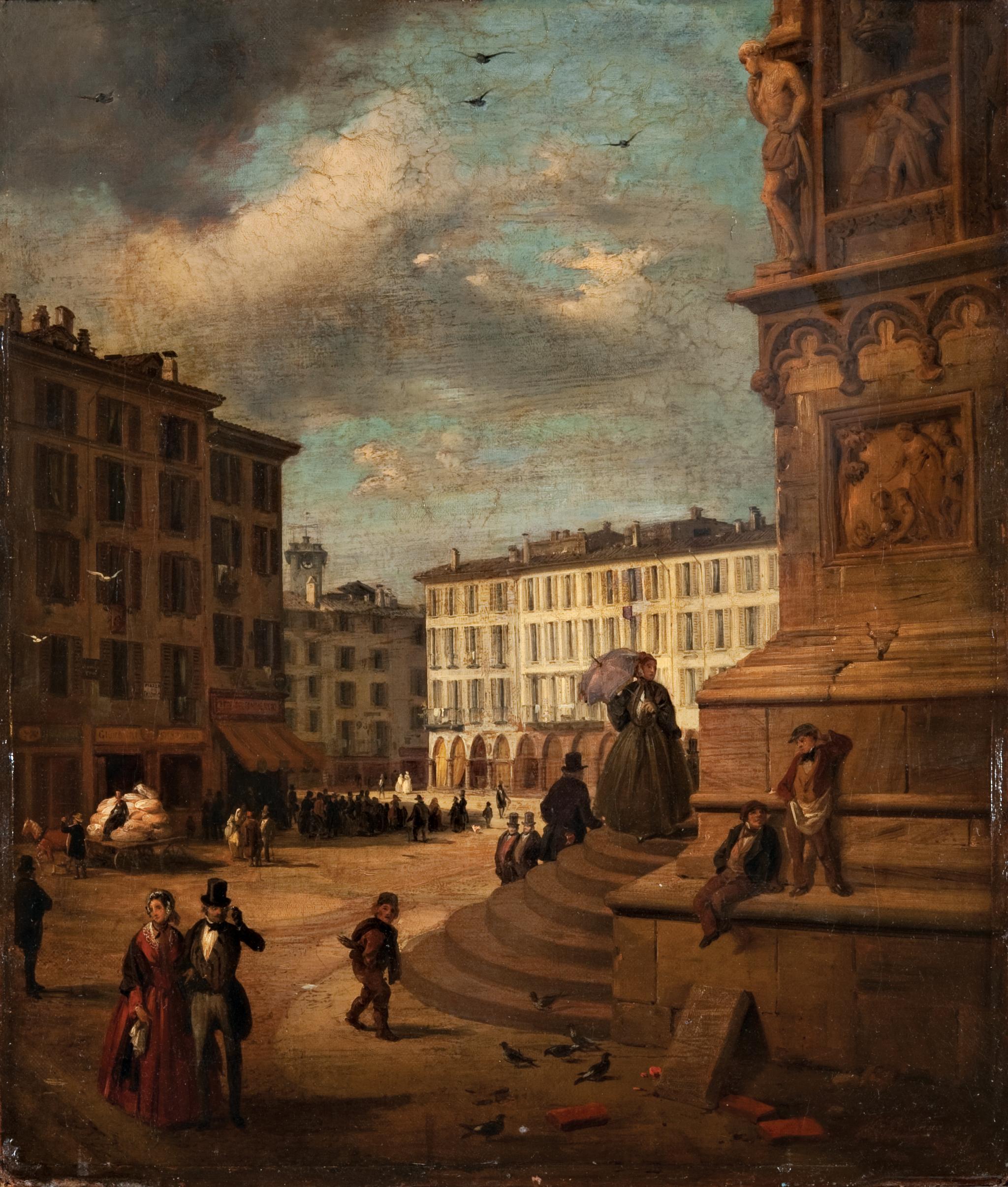 Angelo Inganni - Veduta di Piazza del Duomo dall\'angolo di Palazzo Reale