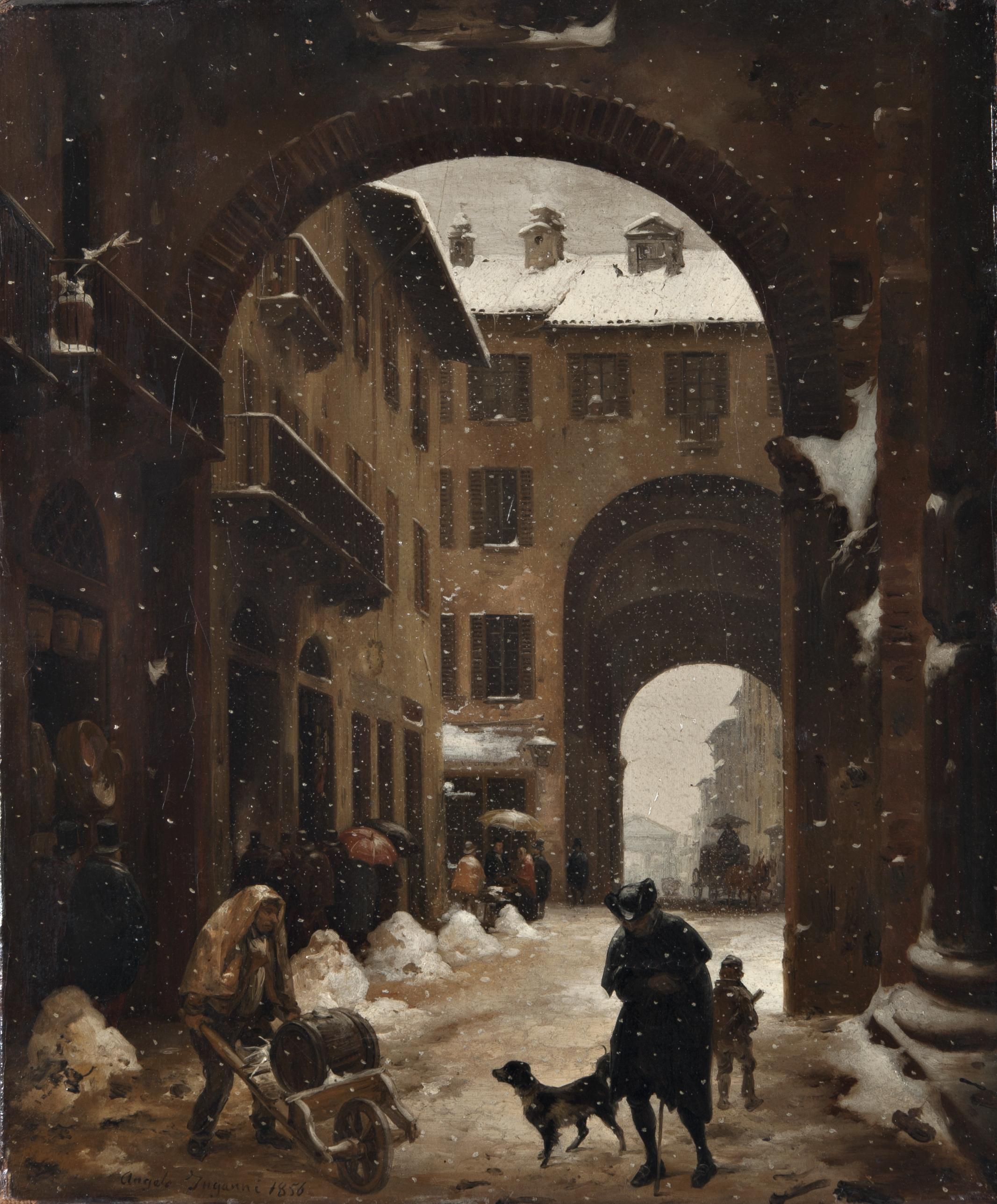 Angelo Inganni - View of Porta Ticinese in the Falling Snow