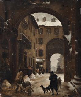 Angelo Inganni - View of Porta Ticinese in the Falling Snow