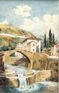 Angelos Giallina - A village by a river in a mountainous landscape