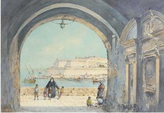 Angelos Giallina - Figures On The Fortress Walls, Valetta, Malta