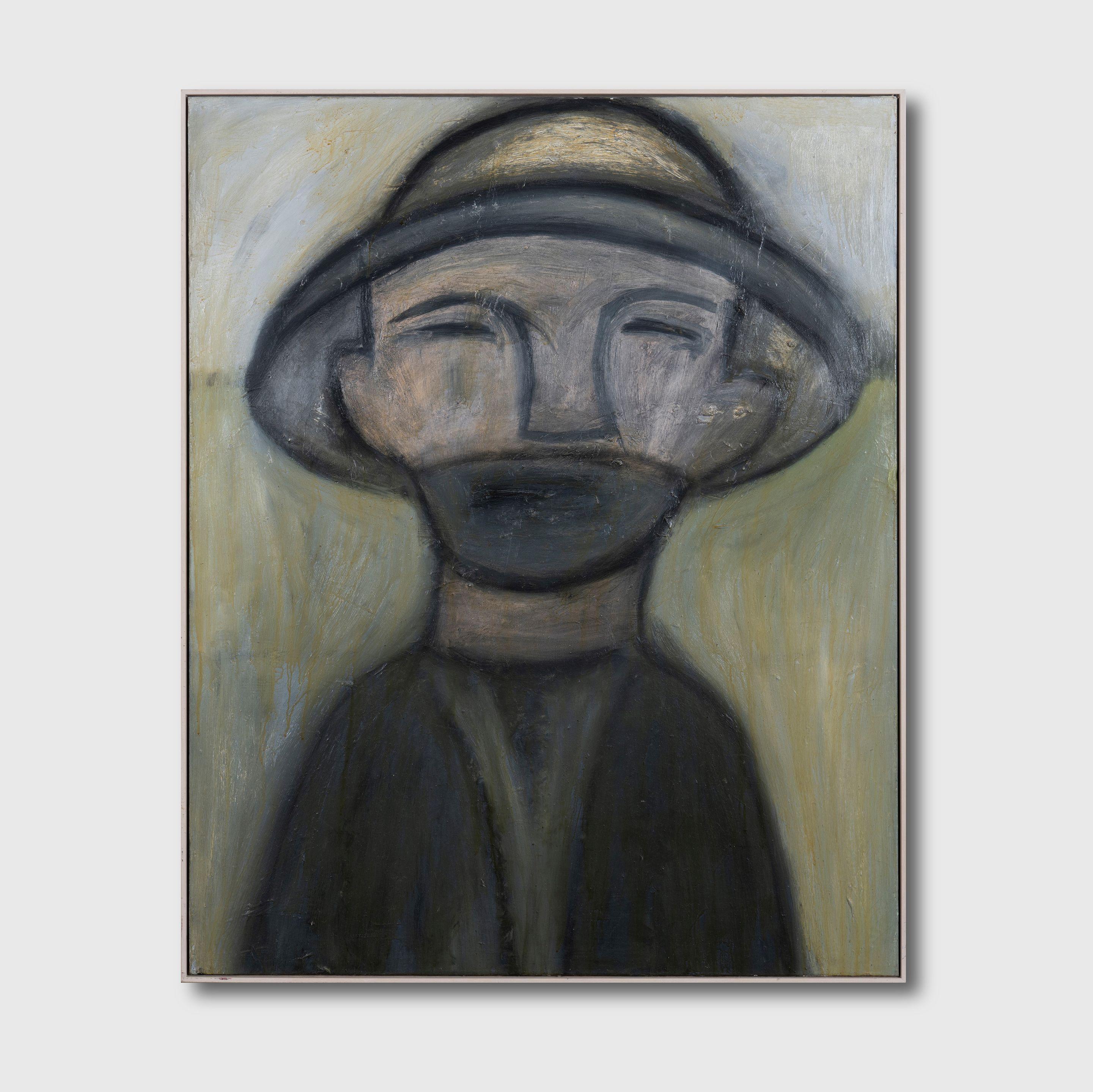 Angus Jones - Man with Facemask in Landscape, 1995