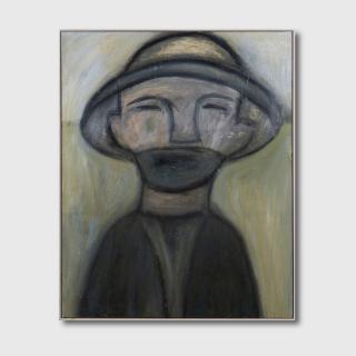 Angus Jones - Man with Facemask in Landscape, 1995