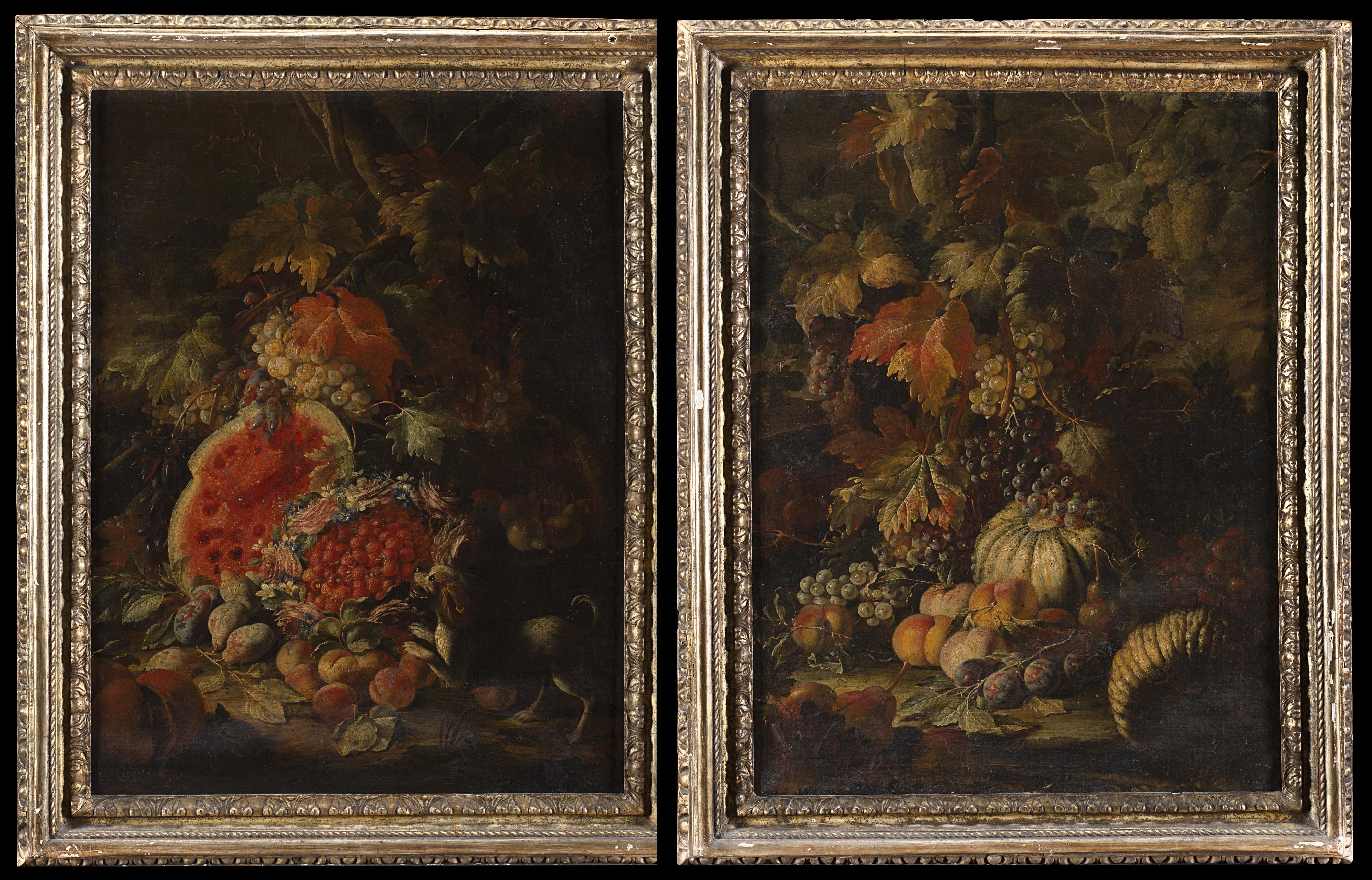 Aniello Ascione - Natura viva con uva, zucche, pesche, susine e pere