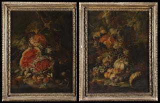 Aniello Ascione - Natura viva con uva, zucche, pesche, susine e pere