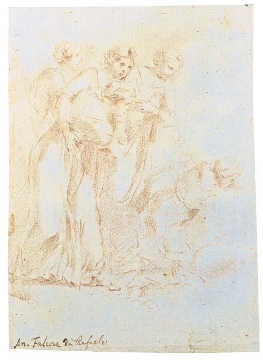 Aniello Falcone - Five women turned to the right (recto); A kneeling man (verso)