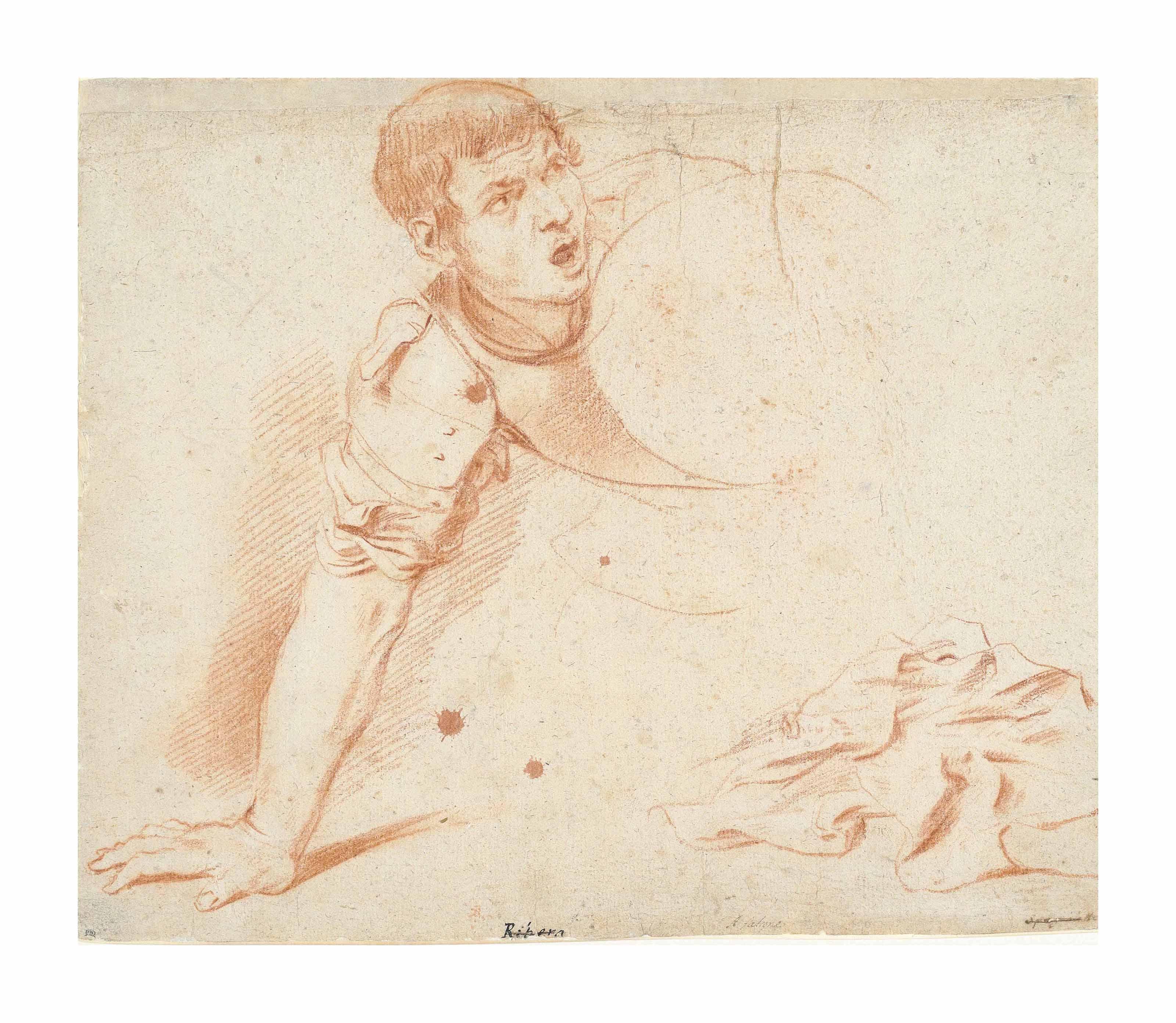 Aniello Falcone - Study of a falling warrior and subsidiary studies of a cloth