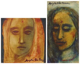 Anjolie Ela Menon - Untitled (Woman in Shawl); Untitled (Lady)