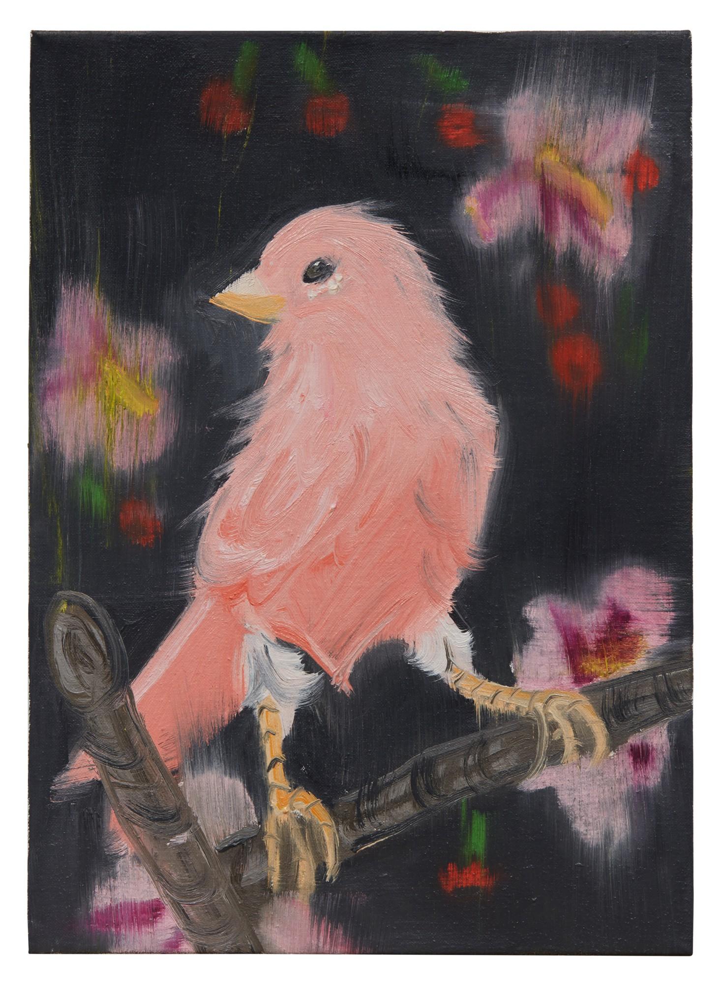 Ann Craven - Pink Canary (Stepping Out on Black, with Hollyhocks and Cherries)
