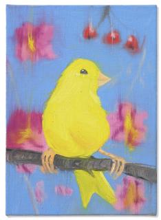 Ann Craven - Yello Fello (on Blue with Hollyhocks and Cherries, Again)