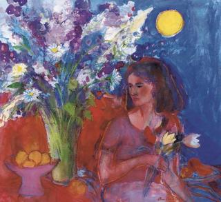 Ann Oram, R.S.W. - Self portrait with flowers