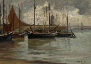 Anna Althea Hills - Harbored boats on a stormy day