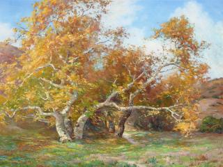 Anna Althea Hills - Trees and Wildflowers in Laguna Canyon 24 x 32 in. framed 31 1/2 x 39 1/2 in.