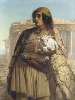Anna-Maria-Elisabeth Jerichau-Baumann - A Shepherd Boy standing before the Parthenon