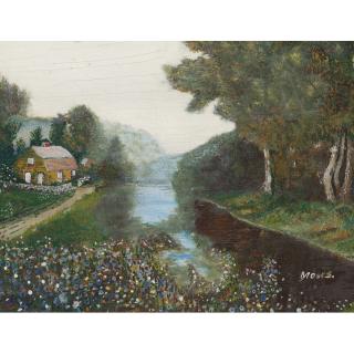 Anna Mary Robertson (Grandma) Moses - Untitled (House Along A River) And Untitled (Boat In Lake):  A Double-Sided Work