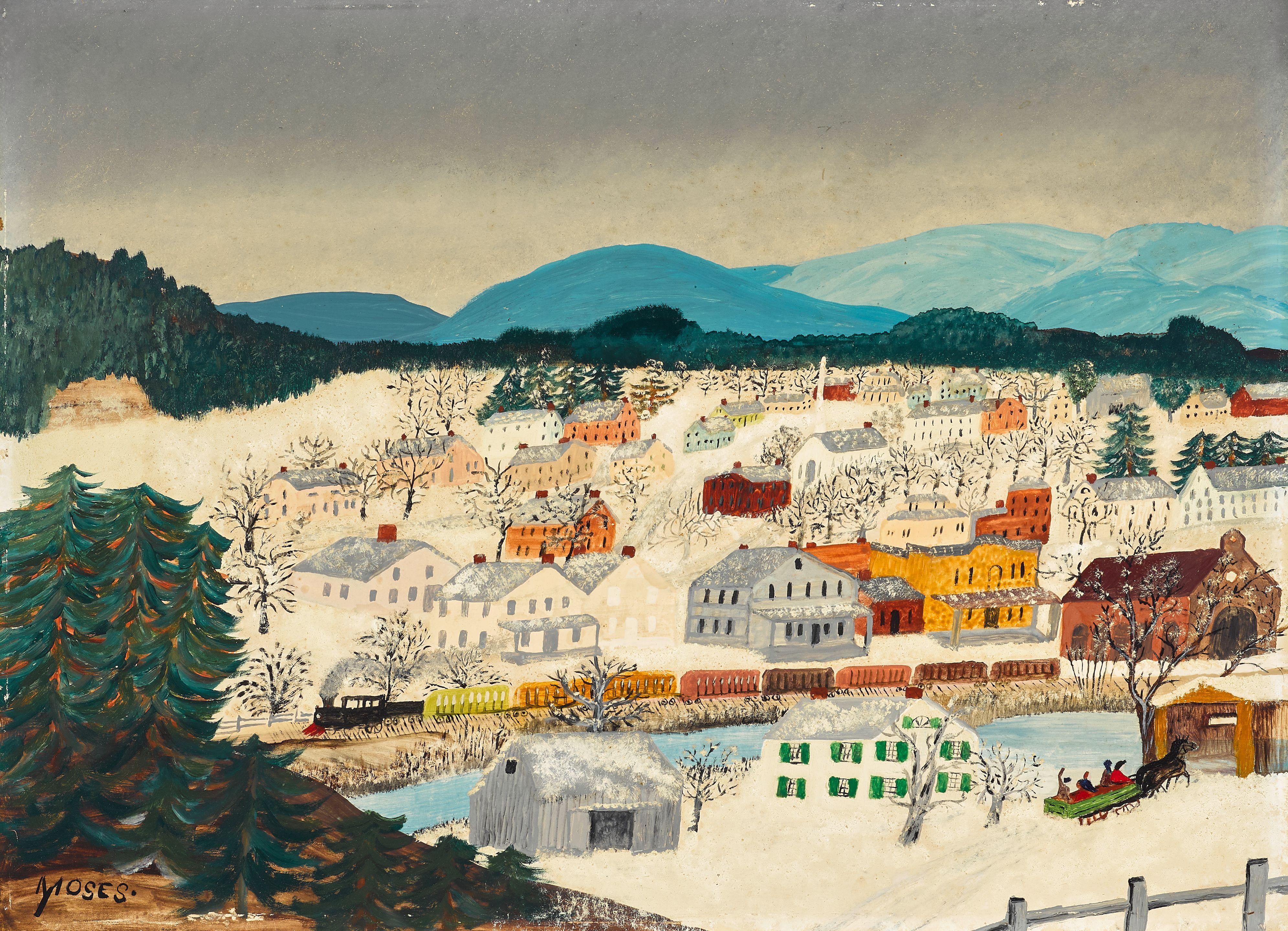 Anna Mary Robertson Moses - Hoosick Falls 14 1/2 x 19 7/8 in. (36.8 x 50.5 cm.)