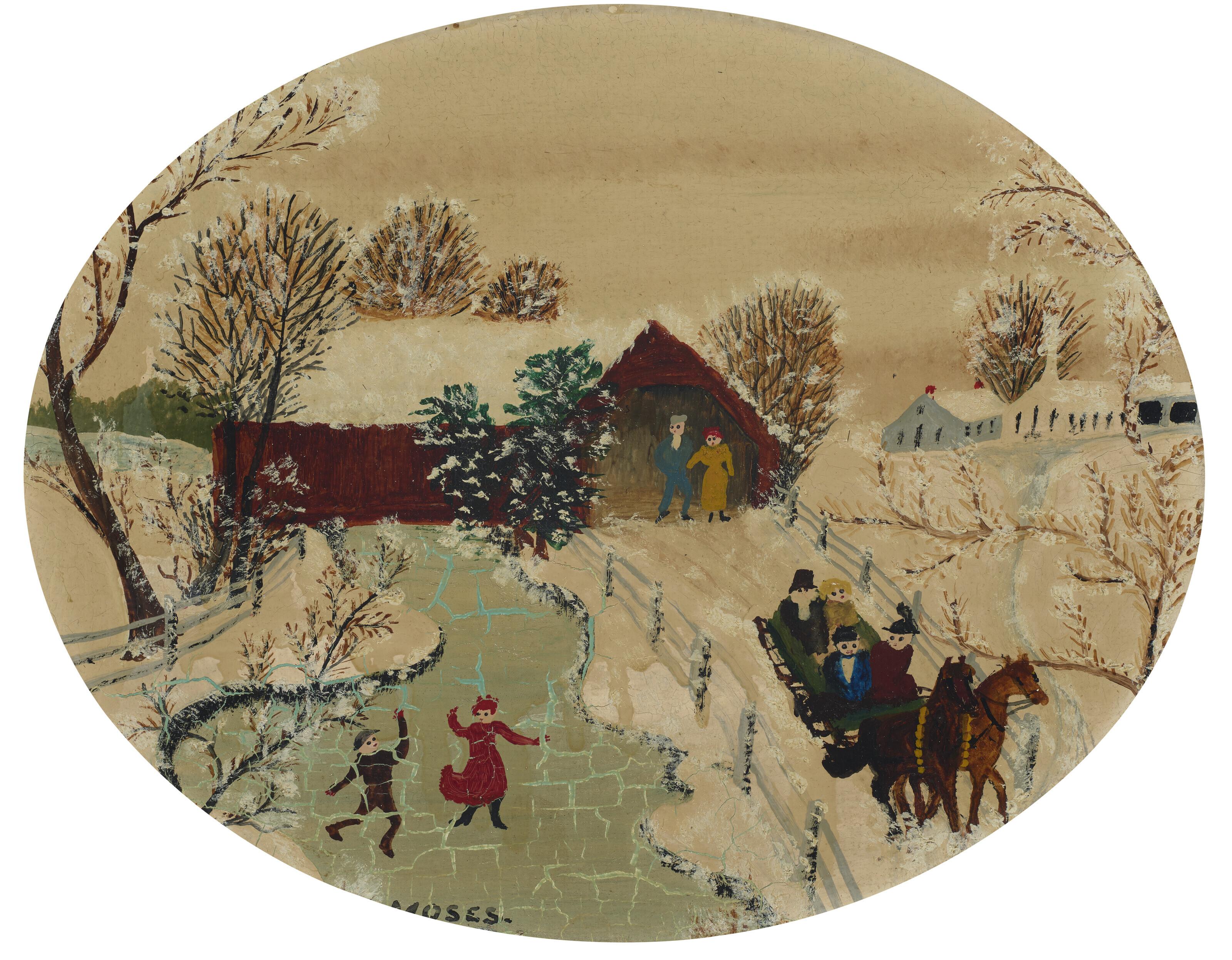 Anna Mary Robertson Moses - Through the Bridge on a Winter Day