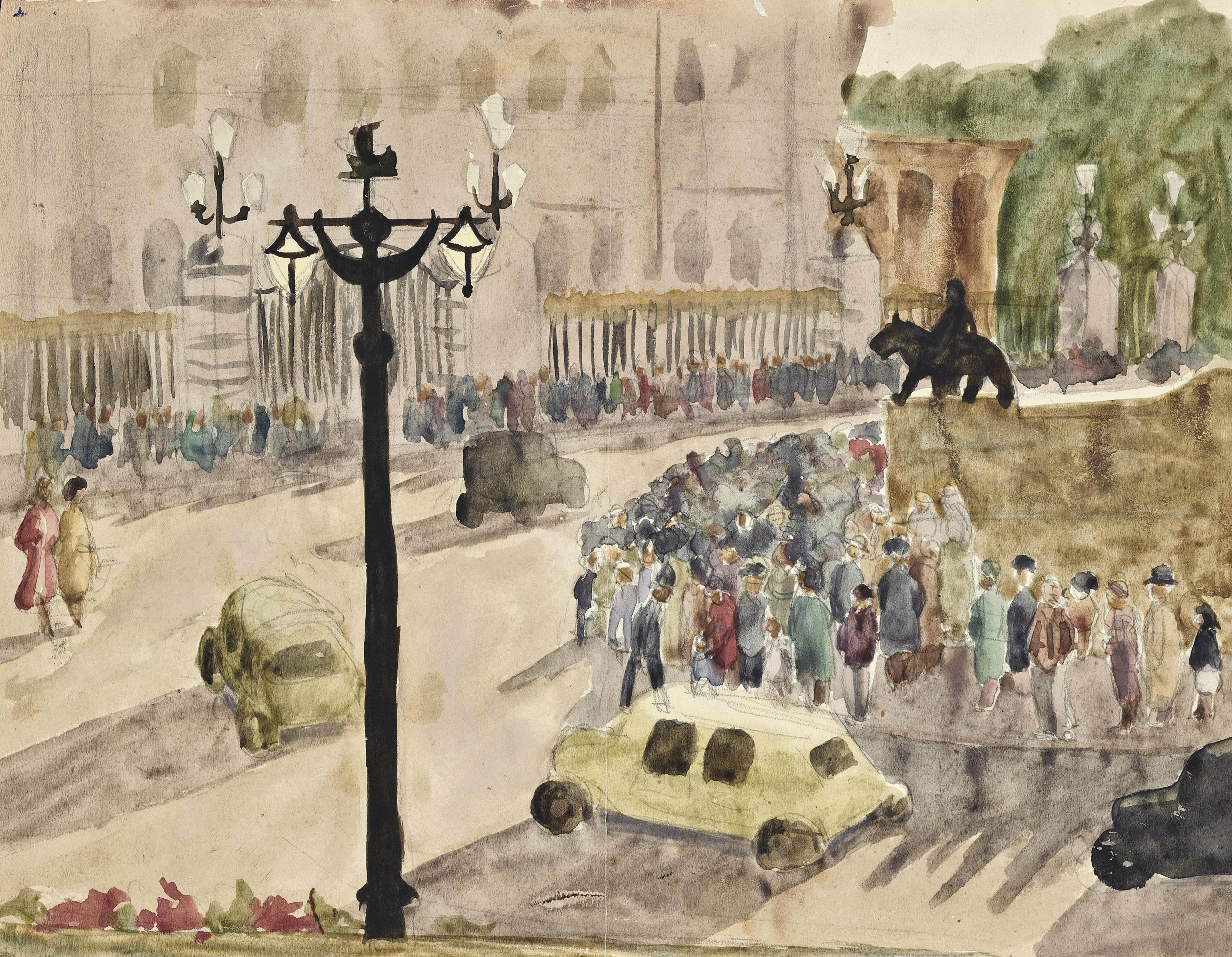 Anne de Quetteville Robin - A quantity of unframed sketches of figures and landscapes, including a fairground, hospital interiors and children playing