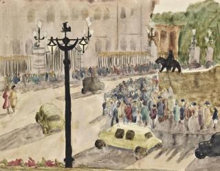 Anne de Quetteville Robin - A quantity of unframed sketches of figures and landscapes, including a fairground, hospital interiors and children playing