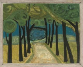 Anne E. Christopherson - Avenue at dusk; Side of barge; Branches of pear and nut trees; Leaf shadows on an old wall; and In the New Forest