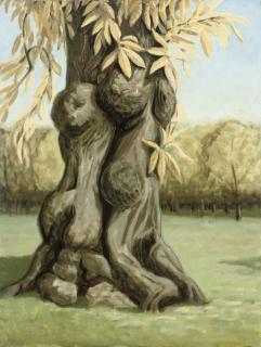 Anne E. Christopherson - Chestnut tree trunk, Greenwich Park; Snowy bank with trees and shrubs; April snow, Greenwich; and Ceders