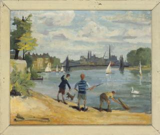 Anne E. Christopherson - River at Chiswick; Sawing logs, December; Standing ruins; Dorset farmyard; and Fallen Ceder