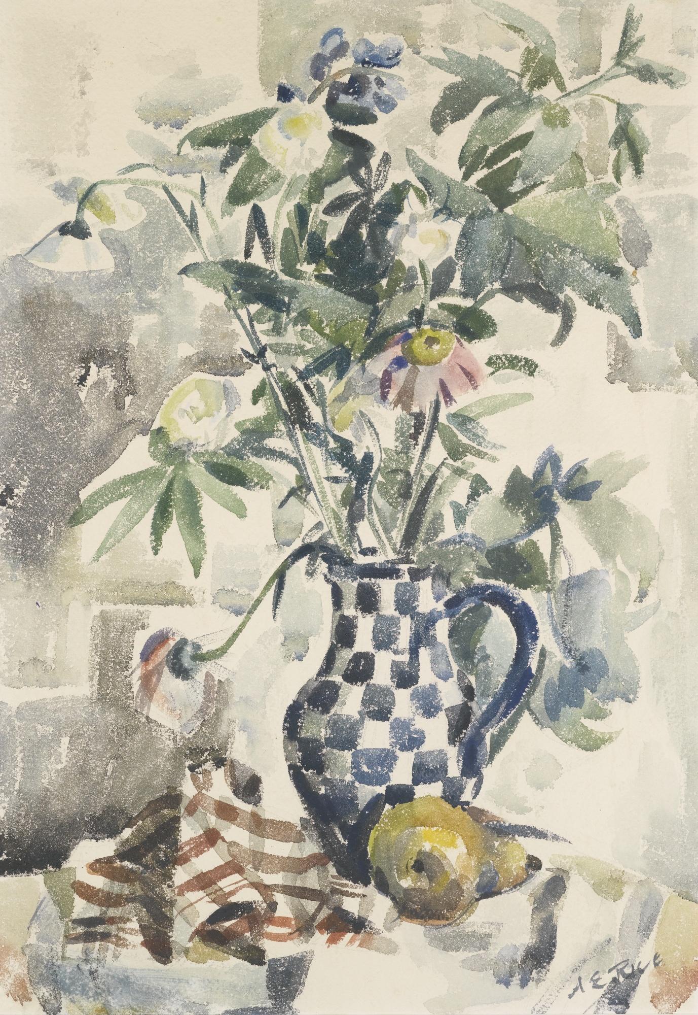 Anne Estelle Rice - Still Life Of Blue And White Chequered Vase