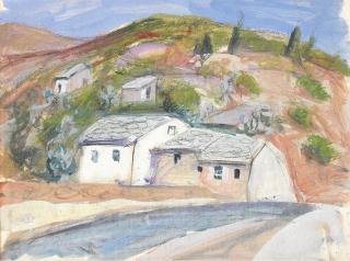 Anne Redpath - Roadside Cottages, Corsica