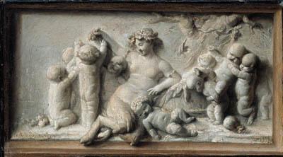 Anne Vallayer-Coster - A female faun with children at play, a feigned bas-relief