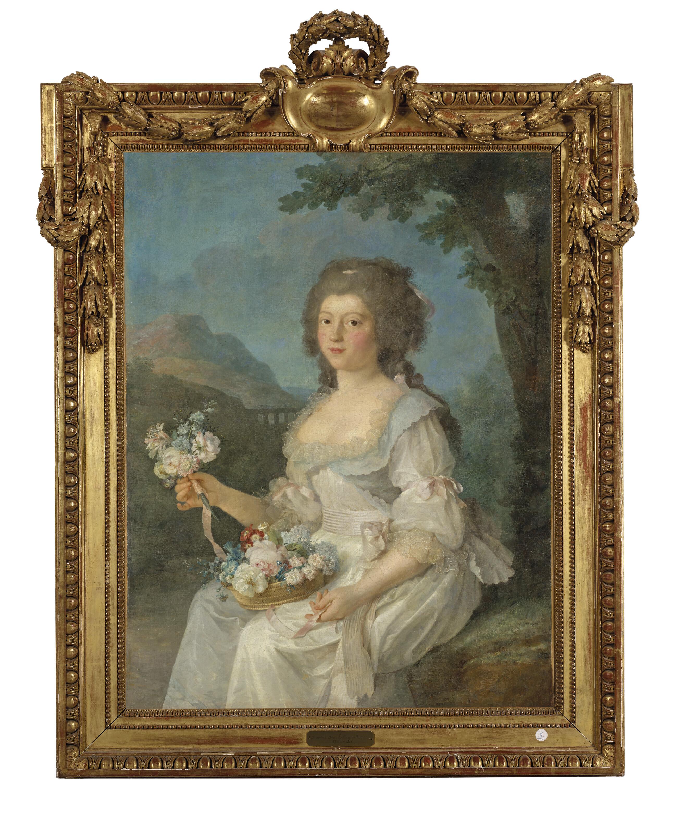 Anne Vallayer-Coster - Portrait De Femme En Buste Tenant Une Corbeille De Fleurs