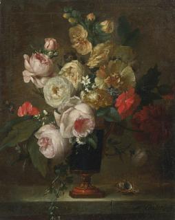 Anne Vallayer-Coster - Still Life Of Flowers In A Vase With A Shell